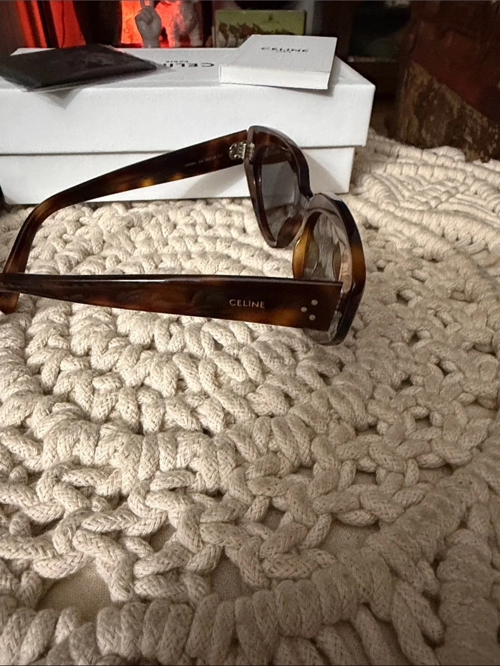 Celine Brown Tortoiseshell Cat-Eye Sunglasses with Case